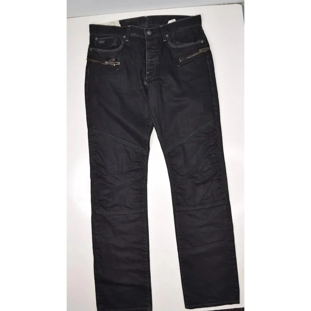 G Star Raw Jeans Mens 36x35 Black Sudden Straight Moto Zip Denim 50102755